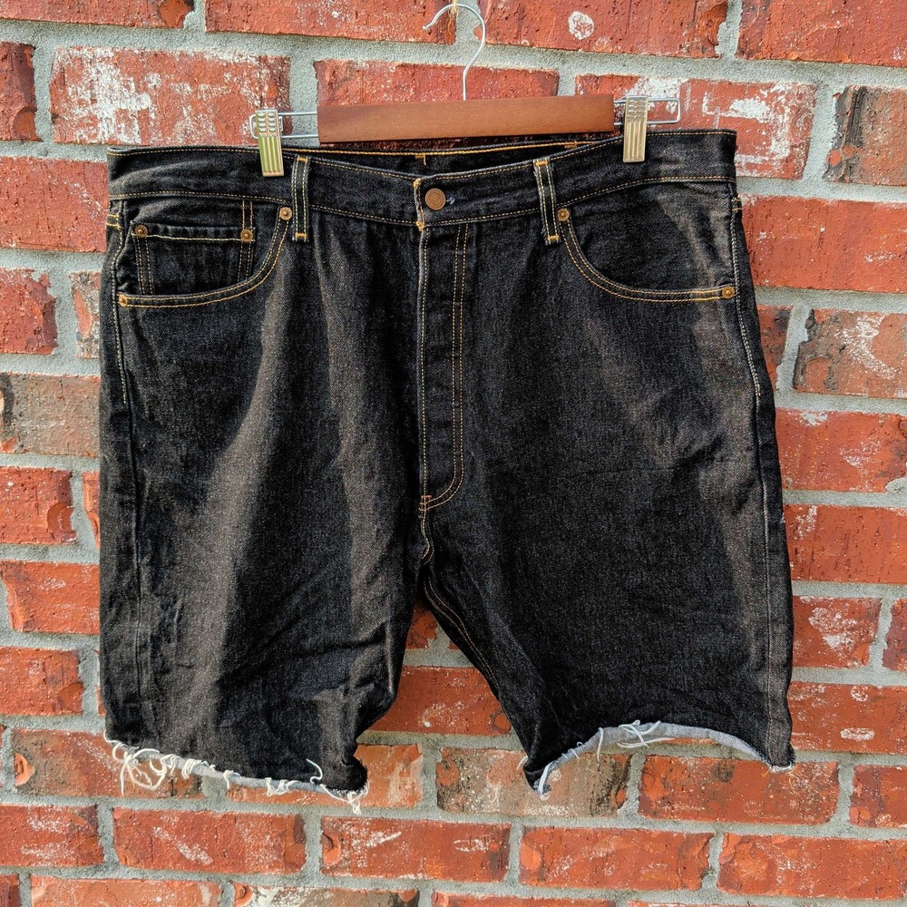 Levi's 501XX Denim Shorts Mens 40 Black Raw Hem Cutoff Straight Fit Button Fly